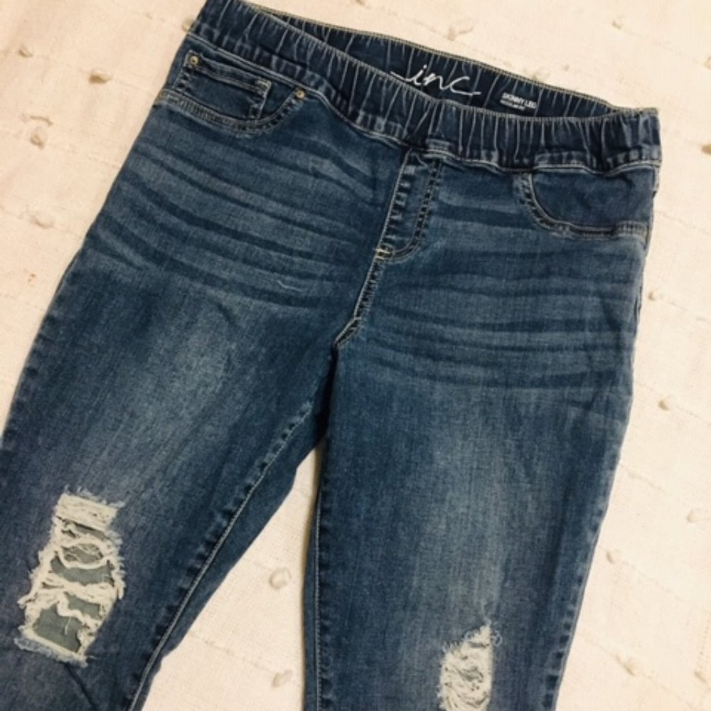 INC Skinny Leg Destressed Regular Fit Jeans size 10